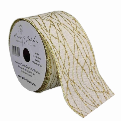 Stuha jutová s drátkem bílá vánoční propletené linky 9.1 m