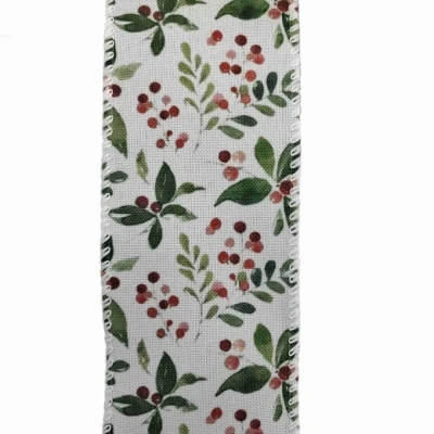 Stuha jutová s drátkem bílá vánoční větvičky s bobulkami 9.1 m