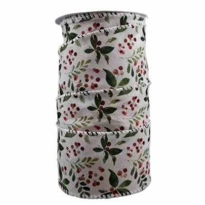 Stuha jutová s drátkem bílá vánoční větvičky s bobulkami 9.1 m