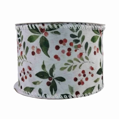 Stuha jutová s drátkem bílá vánoční větvičky s bobulkami 9.1 m