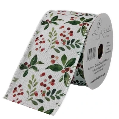 Stuha jutová s drátkem bílá vánoční větvičky s bobulkami 9.1 m