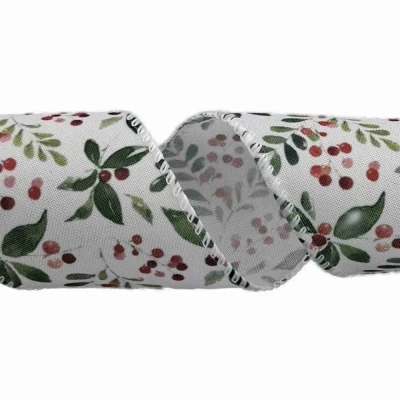 Stuha jutová s drátkem bílá vánoční větvičky s bobulkami 9.1 m