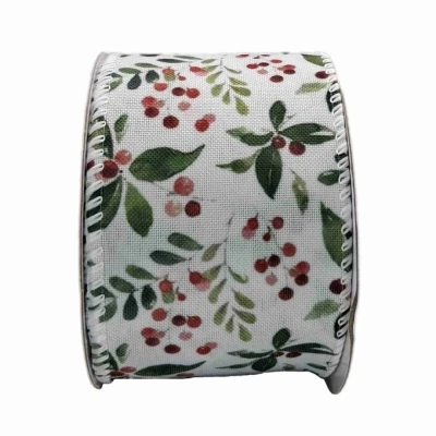 Stuha jutová s drátkem bílá vánoční větvičky s bobulkami 9.1 m