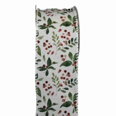 Stuha jutová s drátkem bílá vánoční větvičky s bobulkami 9.1 m