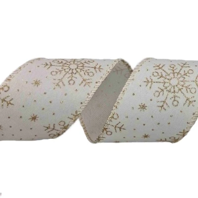 Stuha jutová s drátkem bílá zimní sněhové vločky 9.1 m