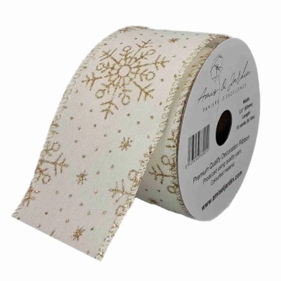 Stuha jutová s drátkem bílá zimní sněhové vločky 9.1 m