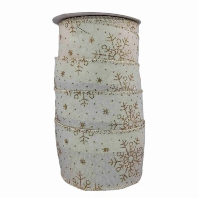 Stuha jutová s drátkem bílá zimní sněhové vločky 9.1 m