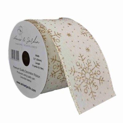 Stuha jutová s drátkem bílá zimní sněhové vločky 9.1 m