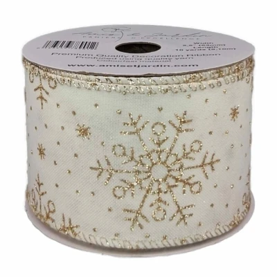 Stuha jutová s drátkem bílá zimní sněhové vločky 9.1 m