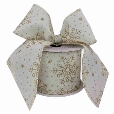 Stuha jutová s drátkem bílá zimní sněhové vločky 9.1 m