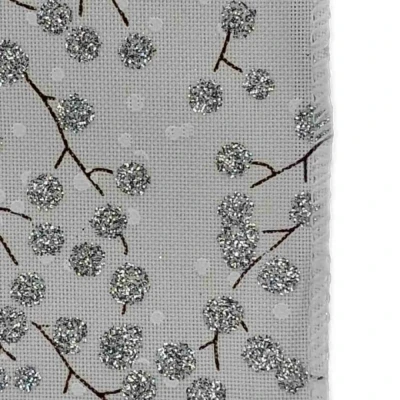 Stuha jutová s drátkem bílá zimní větvičky s bobulkami 9.1 m