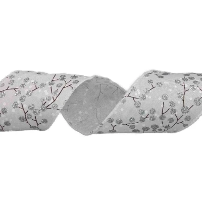 Stuha jutová s drátkem bílá zimní větvičky s bobulkami 9.1 m