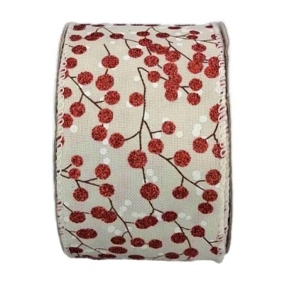 Stuha jutová s drátkem bílá zimní větvičky s bobulkami 9.1 m