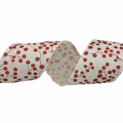 Stuha jutová s drátkem bílá zimní větvičky s bobulkami 9.1 m