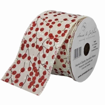 Stuha jutová s drátkem bílá zimní větvičky s bobulkami 9.1 m