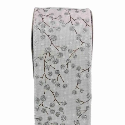 Stuha jutová s drátkem bílá zimní větvičky s bobulkami 9.1 m