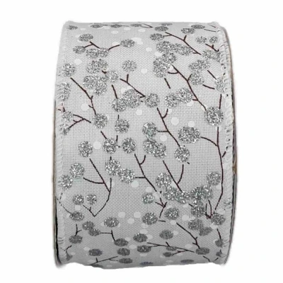 Stuha jutová s drátkem bílá zimní větvičky s bobulkami 9.1 m