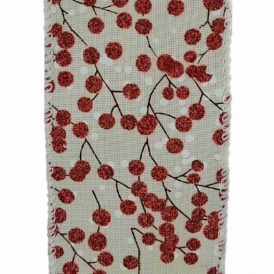 Stuha jutová s drátkem bílá zimní větvičky s bobulkami 9.1 m