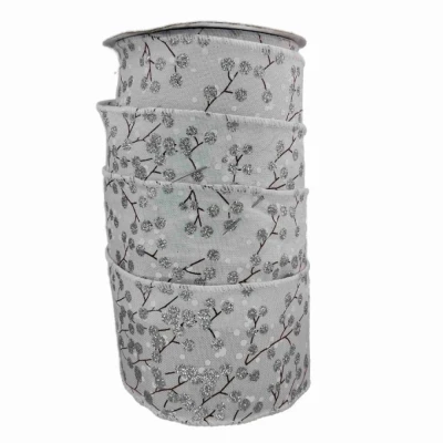 Stuha jutová s drátkem bílá zimní větvičky s bobulkami 9.1 m