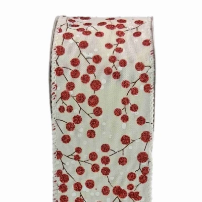 Stuha jutová s drátkem bílá zimní větvičky s bobulkami 9.1 m