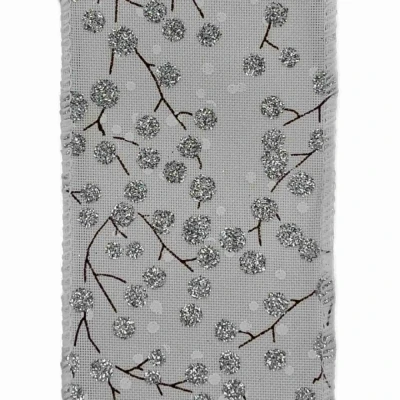 Stuha jutová s drátkem bílá zimní větvičky s bobulkami 9.1 m