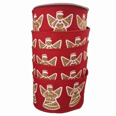 Stuha jutová s drátkem červená vánoční anděl 9.1 m