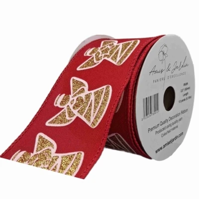 Stuha jutová s drátkem červená vánoční anděl 9.1 m