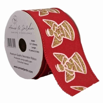 Stuha jutová s drátkem červená vánoční anděl 9.1 m