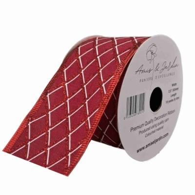 Stuha jutová s drátkem červená vánoční mřížka 9.1 m