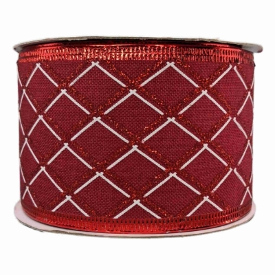 Stuha jutová s drátkem červená vánoční mřížka 9.1 m