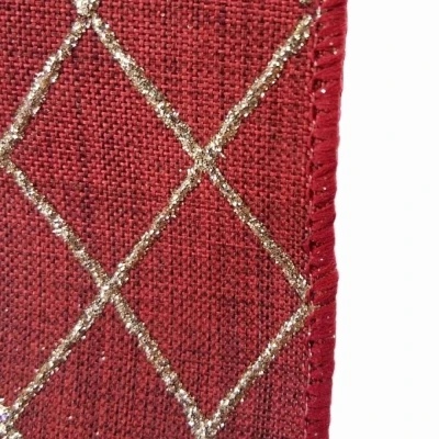 Stuha jutová s drátkem červená vánoční mřížka 9.1 m