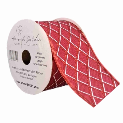 Stuha jutová s drátkem červená vánoční mřížka 9.1 m