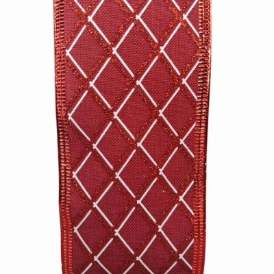 Stuha jutová s drátkem červená vánoční mřížka 9.1 m