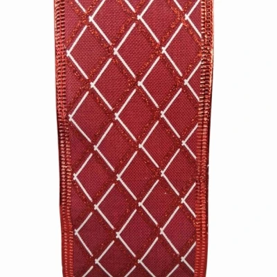 Stuha jutová s drátkem červená vánoční mřížka 9.1 m