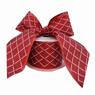 Stuha jutová s drátkem červená vánoční mřížka 9.1 m