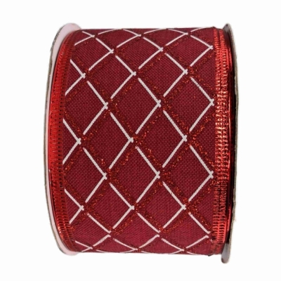 Stuha jutová s drátkem červená vánoční mřížka 9.1 m