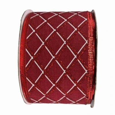 Stuha jutová s drátkem červená vánoční mřížka 9.1 m