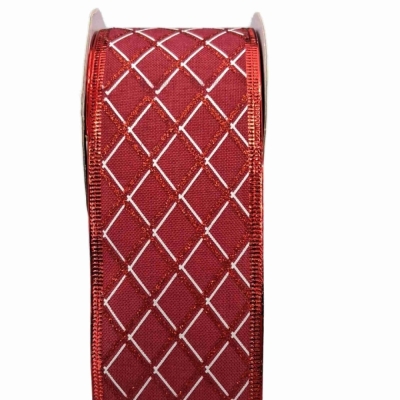 Stuha jutová s drátkem červená vánoční mřížka 9.1 m