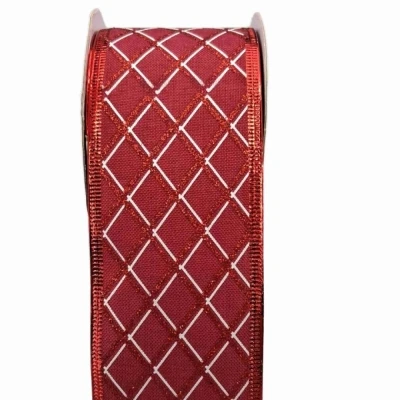 Stuha jutová s drátkem červená vánoční mřížka 9.1 m