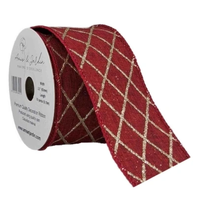 Stuha jutová s drátkem červená vánoční mřížka 9.1 m