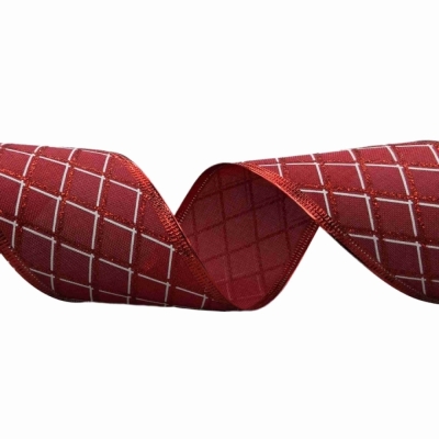 Stuha jutová s drátkem červená vánoční mřížka 9.1 m