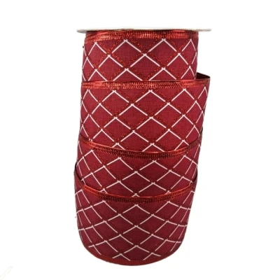 Stuha jutová s drátkem červená vánoční mřížka 9.1 m