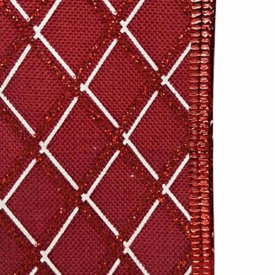 Stuha jutová s drátkem červená vánoční mřížka 9.1 m