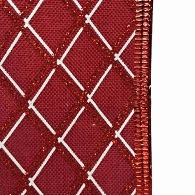 Stuha jutová s drátkem červená vánoční mřížka 9.1 m