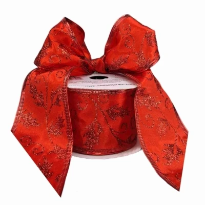 Stuha jutová s drátkem červená vánoční ornamenty 9.1 m