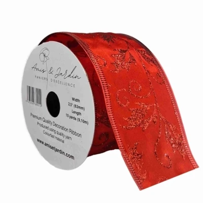 Stuha jutová s drátkem červená vánoční ornamenty 9.1 m