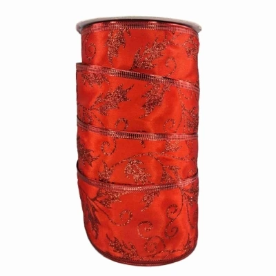 Stuha jutová s drátkem červená vánoční ornamenty 9.1 m