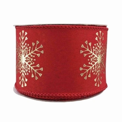 Stuha jutová s drátkem červená vánoční sněhové vločky 9.1 m