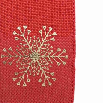 Stuha jutová s drátkem červená vánoční sněhové vločky 9.1 m