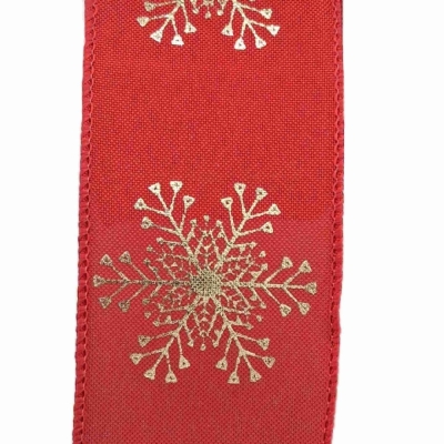 Stuha jutová s drátkem červená vánoční sněhové vločky 9.1 m